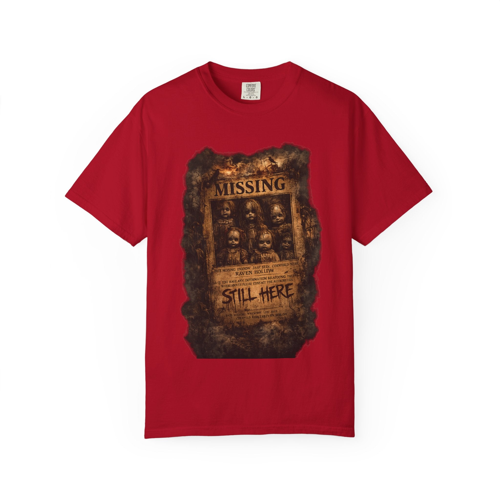 Missing Poster Graphic T-Shirt — Vintage 'Still Here' Horror Design
