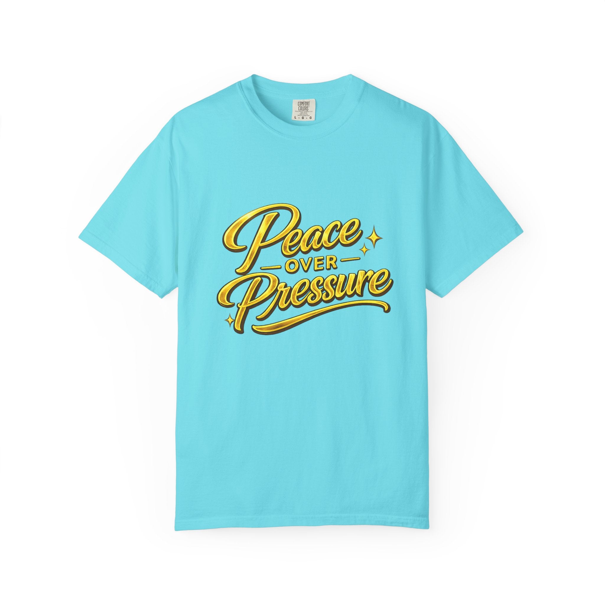 Peace Over Pressure tee | Hand-lettered script, yellow gold typography