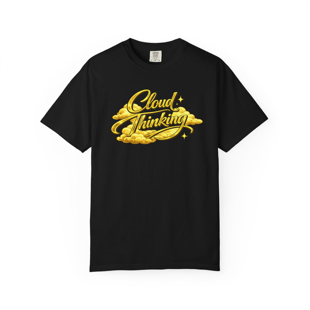 Cloud Thinking T-Shirt — Retro Gold Script Graphic Tee