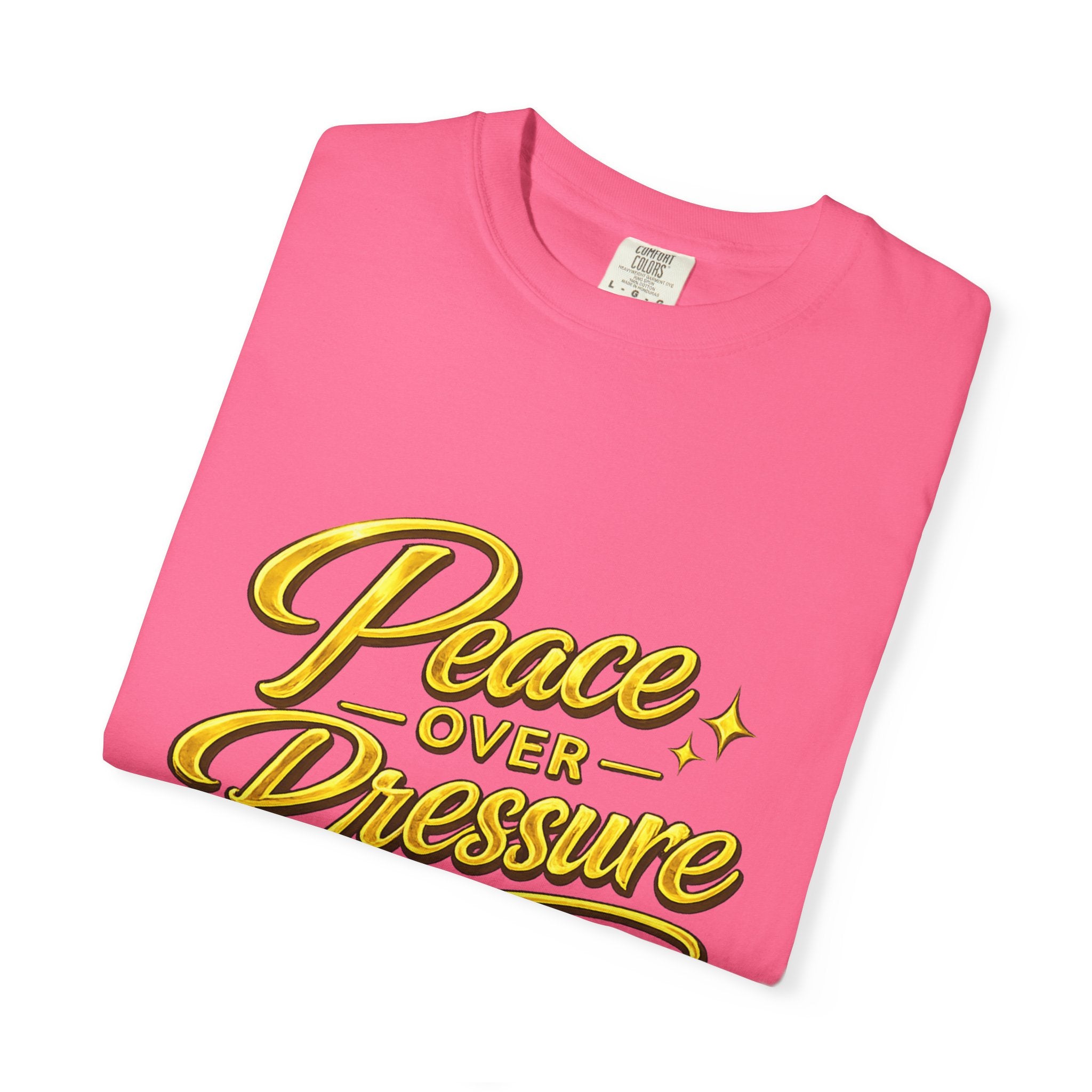 Peace Over Pressure tee | Hand-lettered script, yellow gold typography