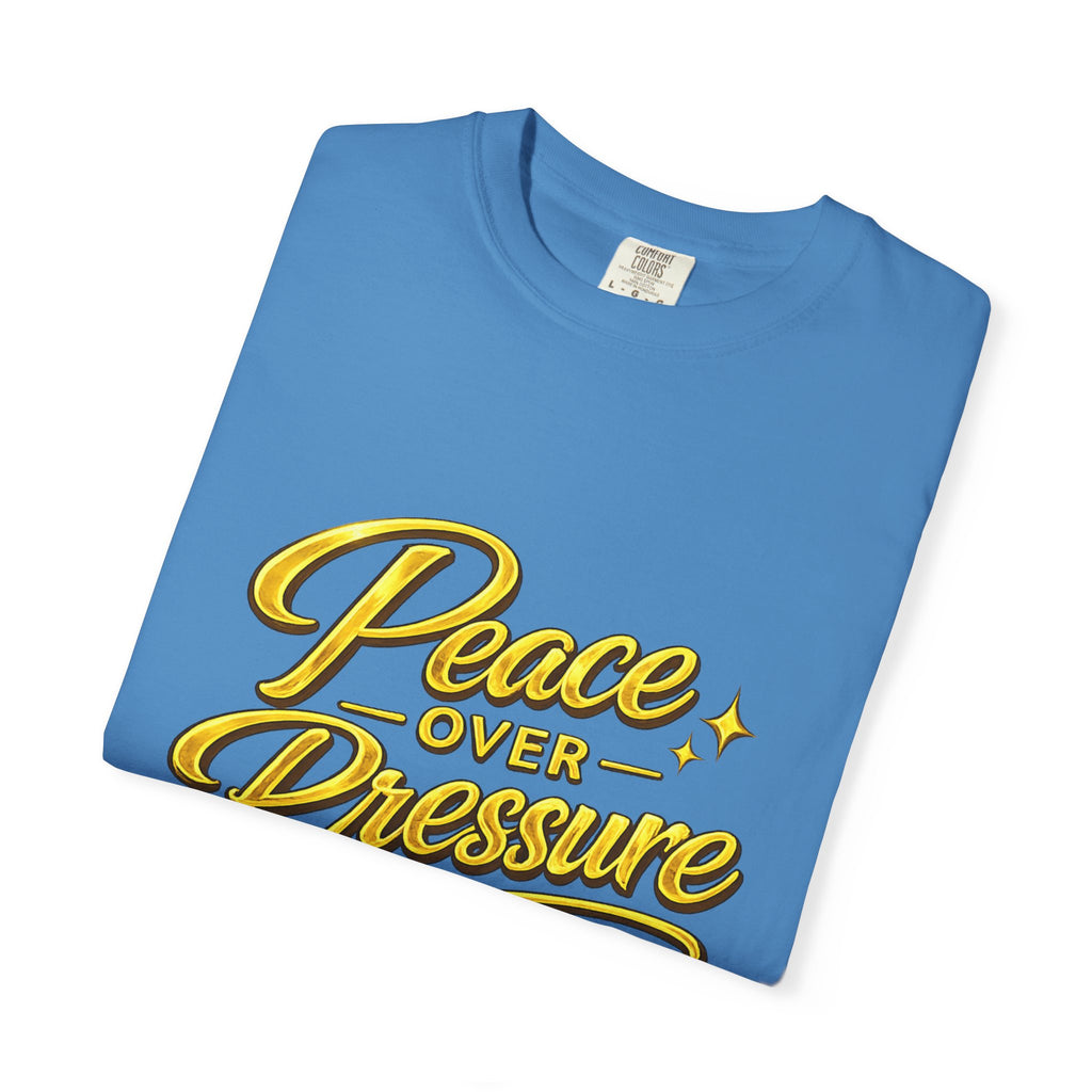 Peace Over Pressure tee | Hand-lettered script, yellow gold typography