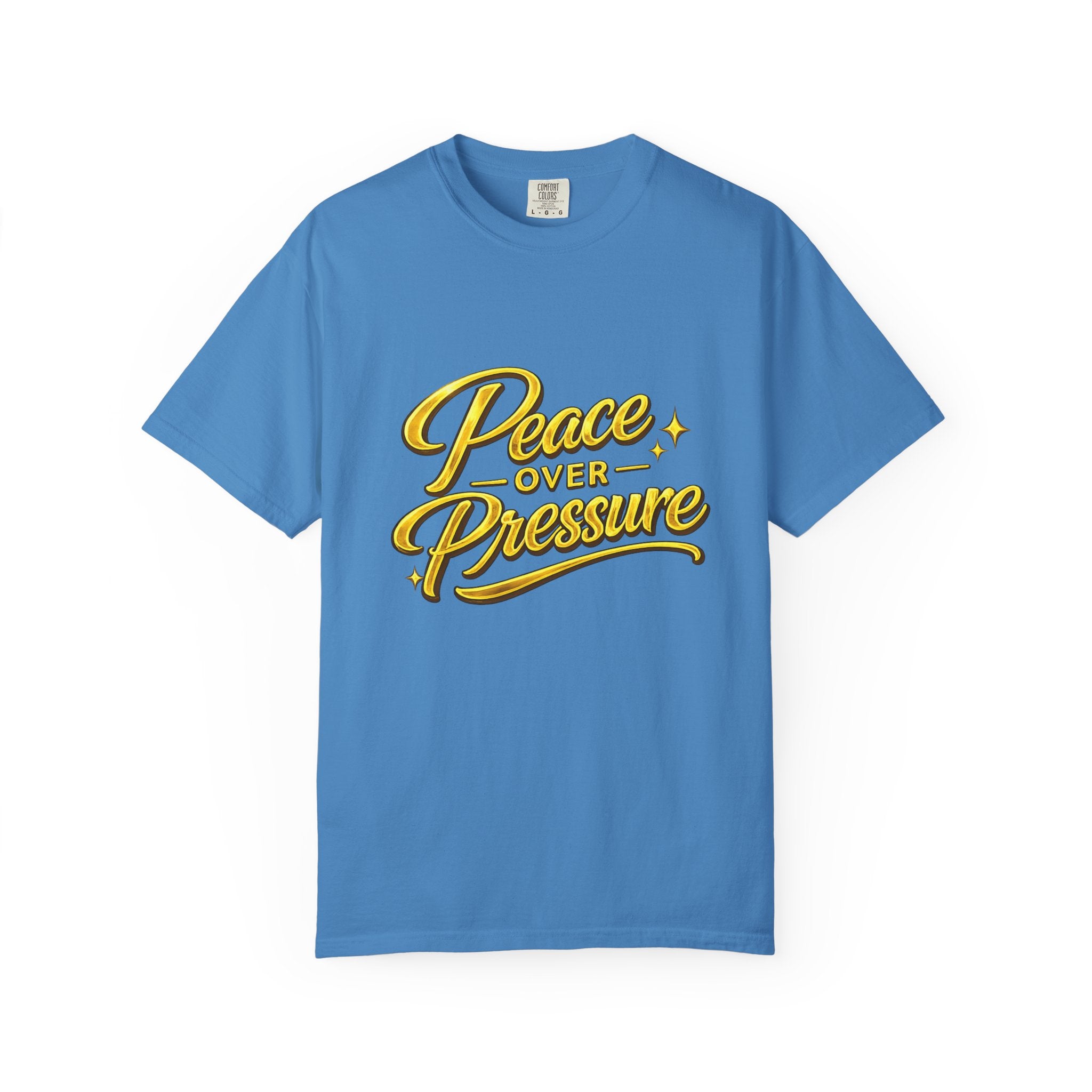 Peace Over Pressure tee | Hand-lettered script, yellow gold typography