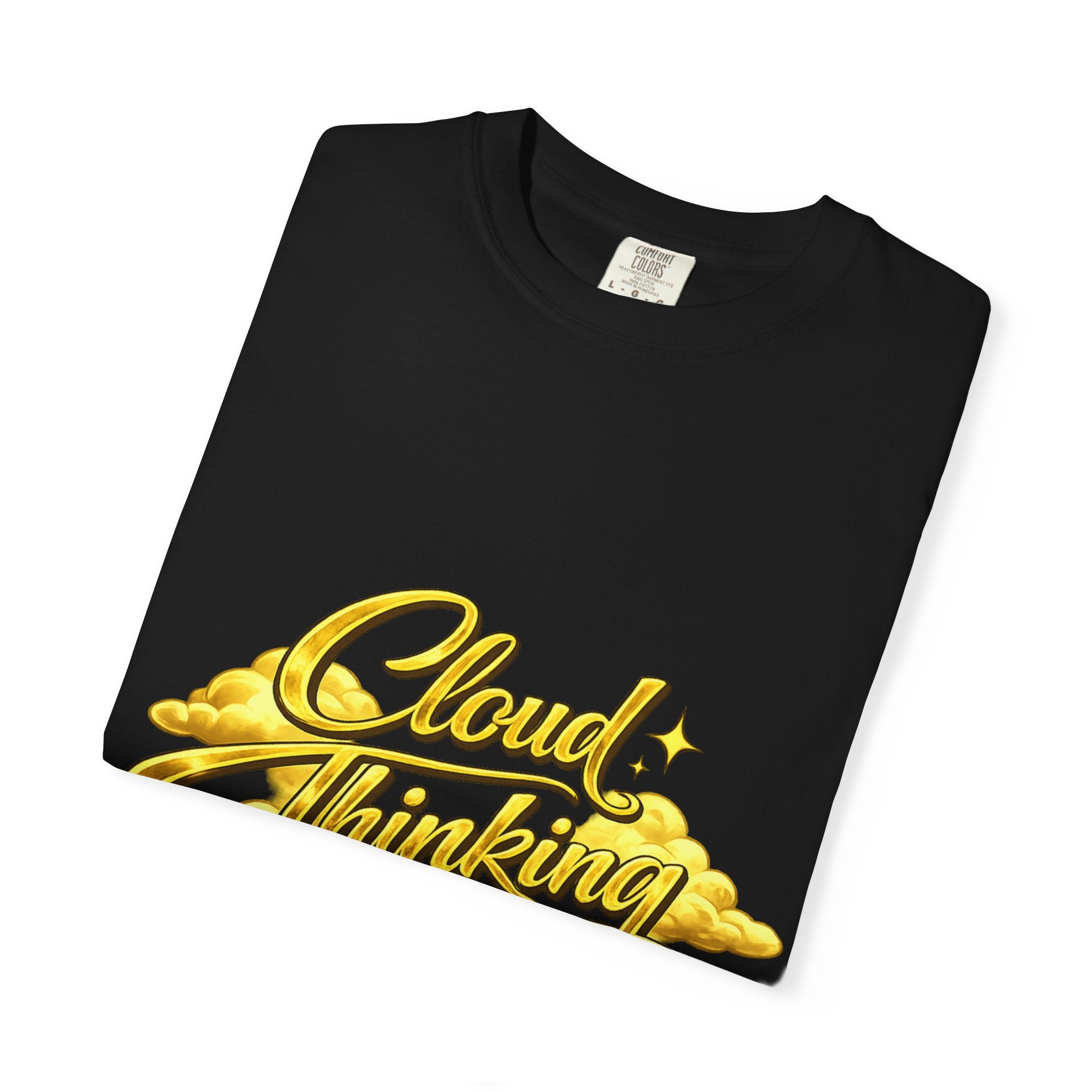 Cloud Thinking T-Shirt — Retro Gold Script Graphic Tee