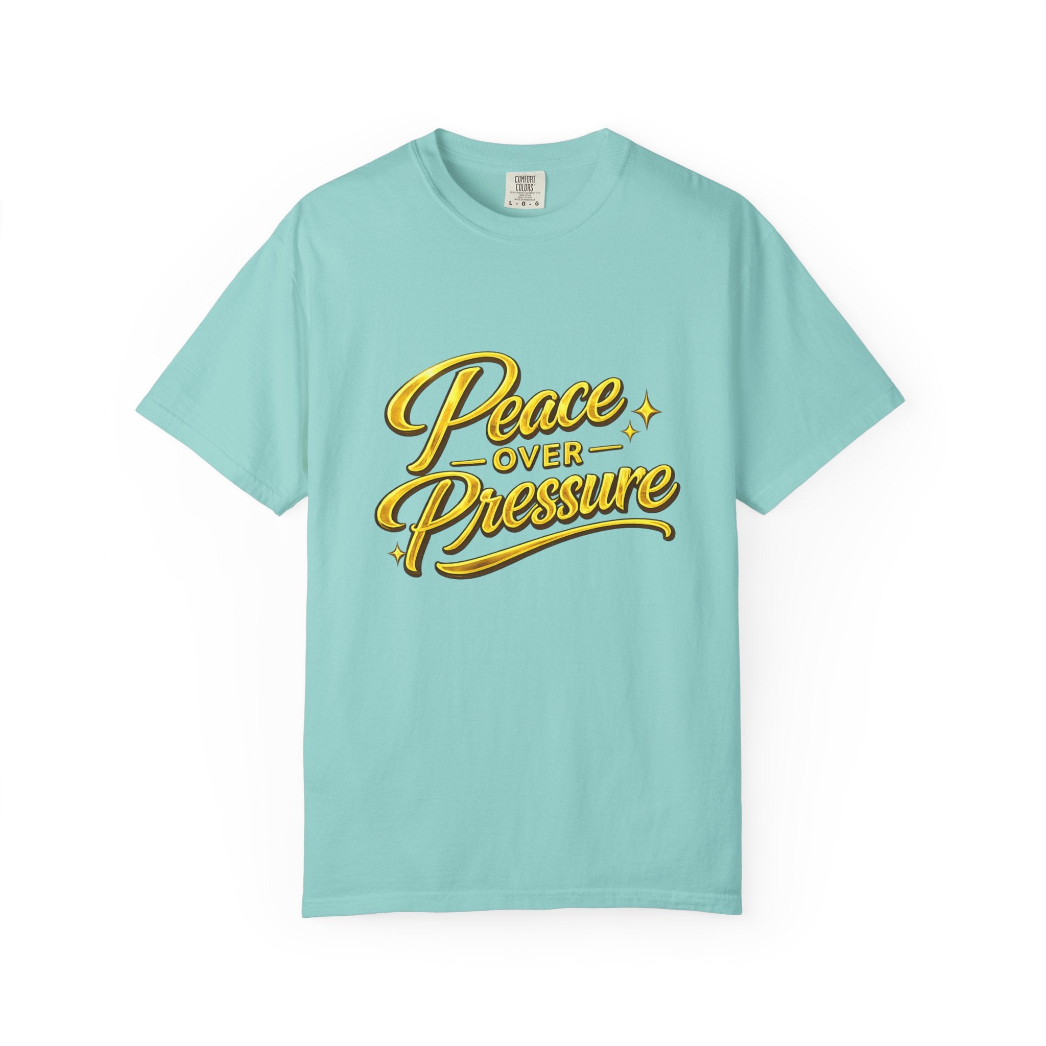 Peace Over Pressure tee | Hand-lettered script, yellow gold typography