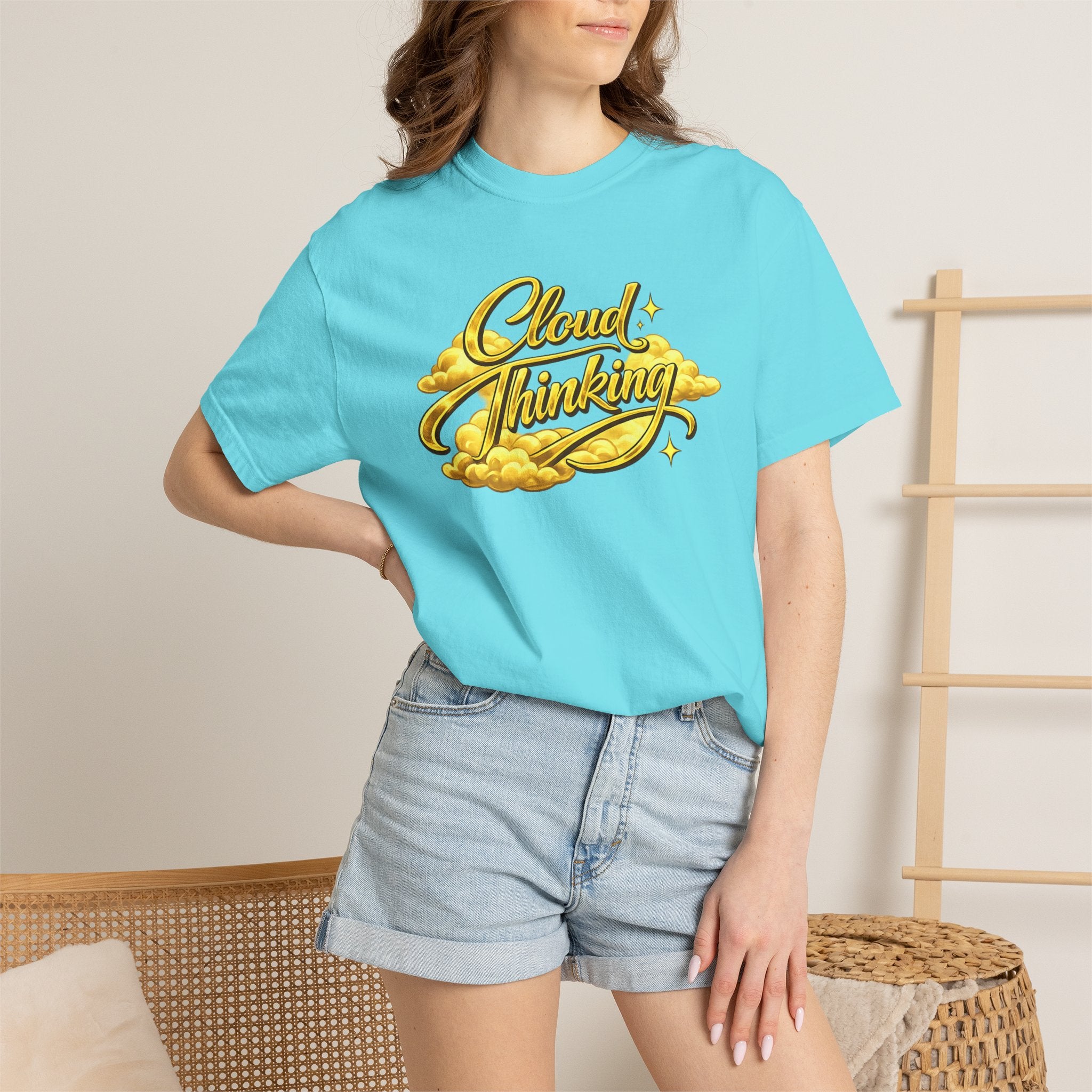 Cloud Thinking T-Shirt — Retro Gold Script Graphic Tee