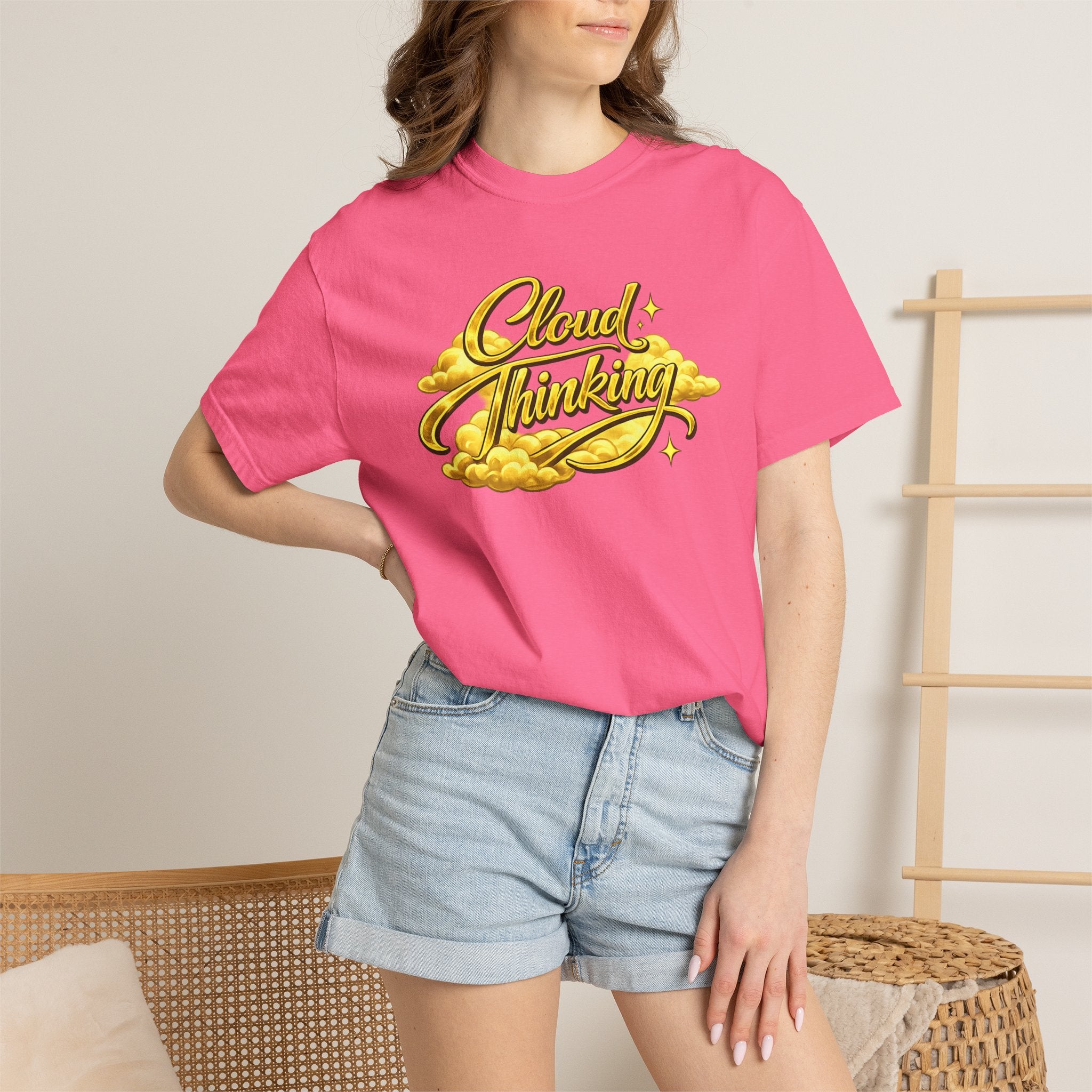 Cloud Thinking T-Shirt — Retro Gold Script Graphic Tee