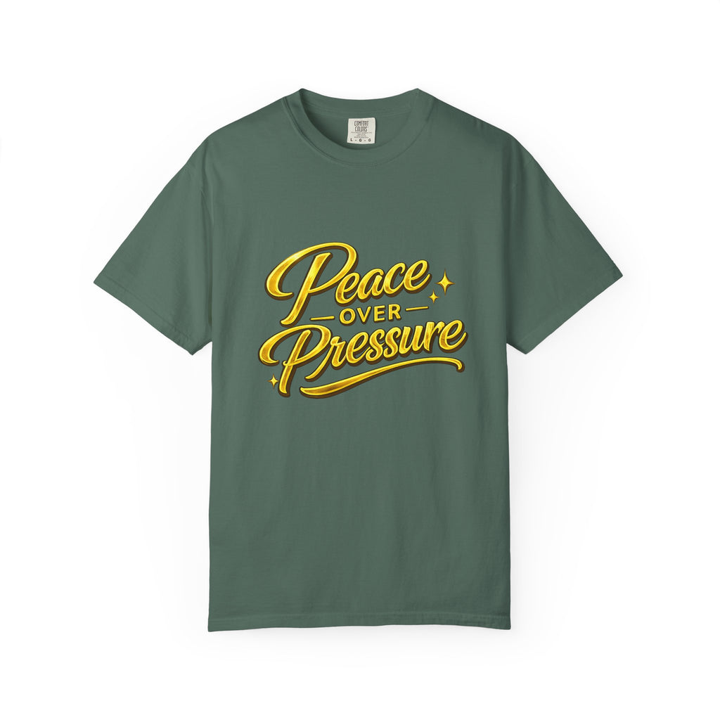 Peace Over Pressure tee | Hand-lettered script, yellow gold typography