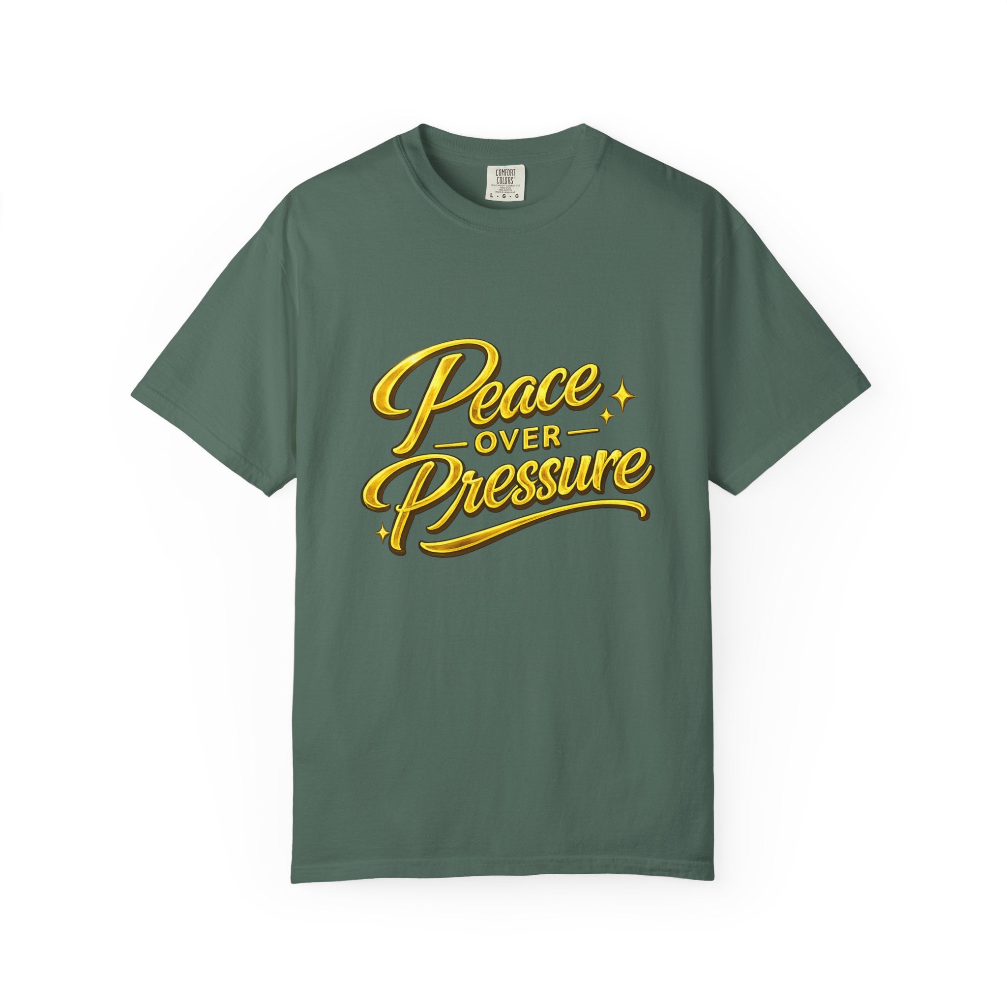 Peace Over Pressure tee | Hand-lettered script, yellow gold typography
