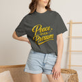 Peace Over Pressure tee | Hand-lettered script, yellow gold typography