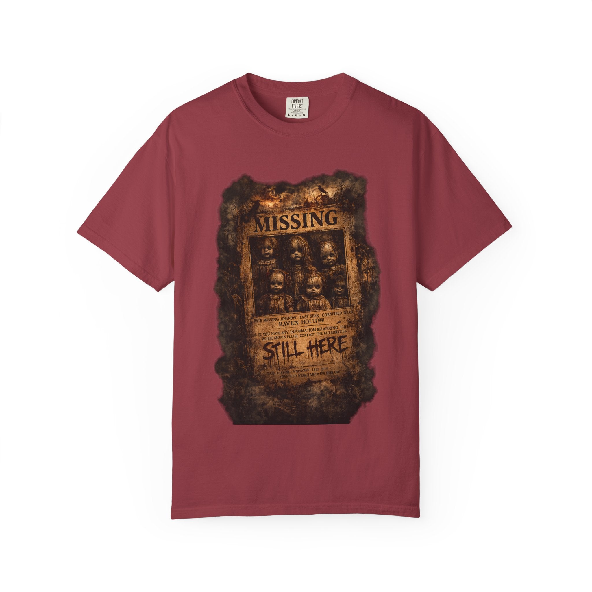 Missing Poster Graphic T-Shirt — Vintage 'Still Here' Horror Design