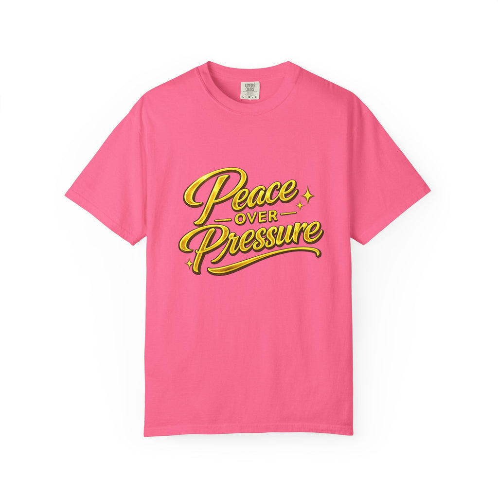 Peace Over Pressure tee | Hand-lettered script, yellow gold typography