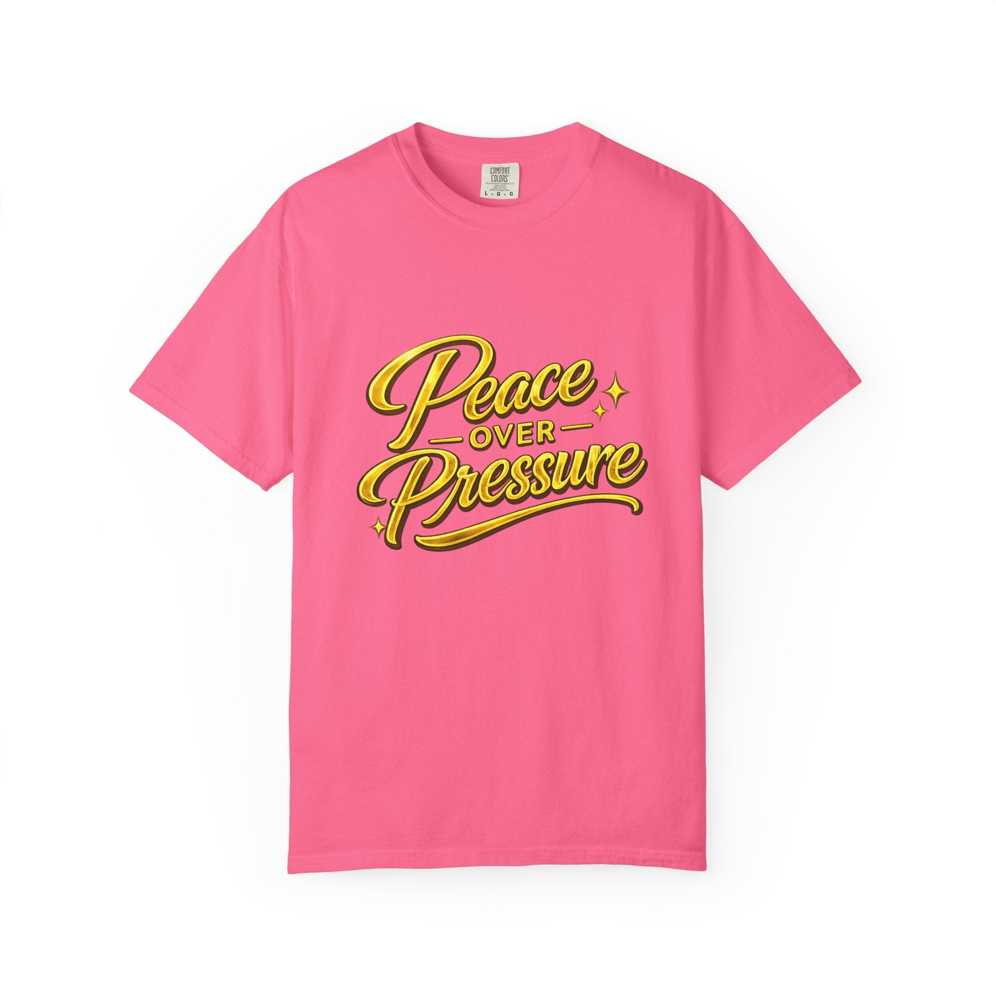 Peace Over Pressure tee | Hand-lettered script, yellow gold typography