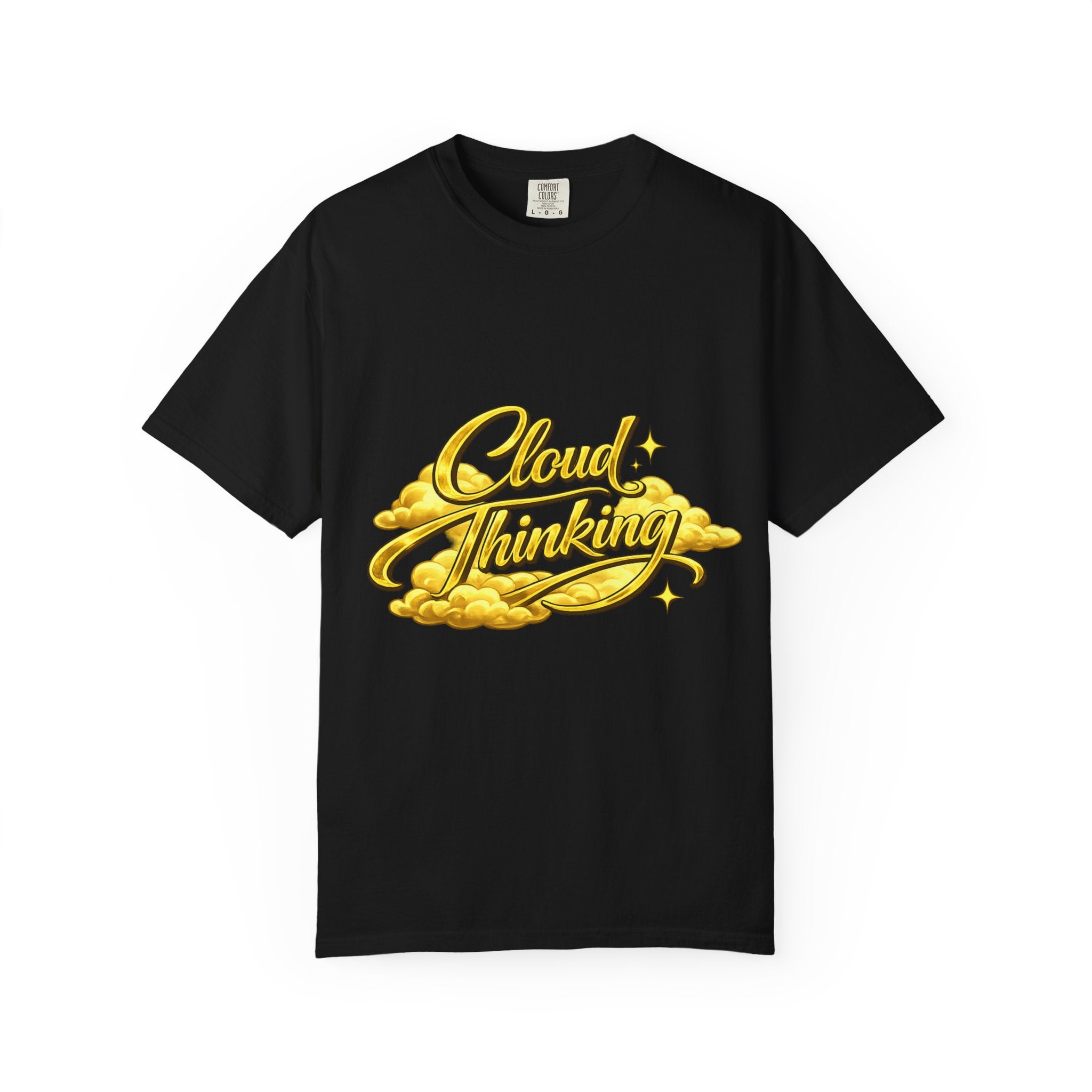 Cloud Thinking T-Shirt — Retro Gold Script Graphic Tee