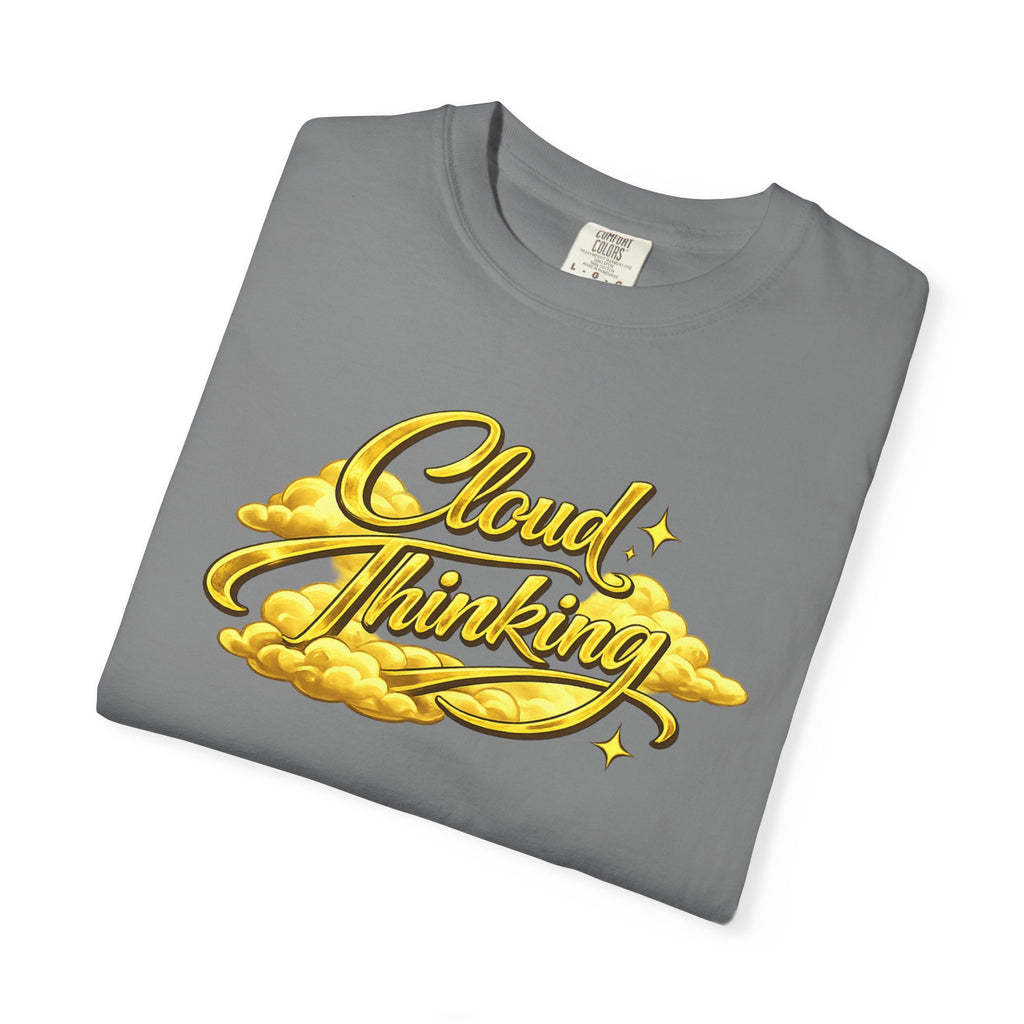 Cloud Thinking T-Shirt — Retro Gold Script Graphic Tee