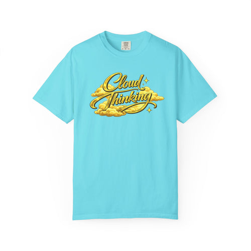 Cloud Thinking T-Shirt — Retro Gold Script Graphic Tee