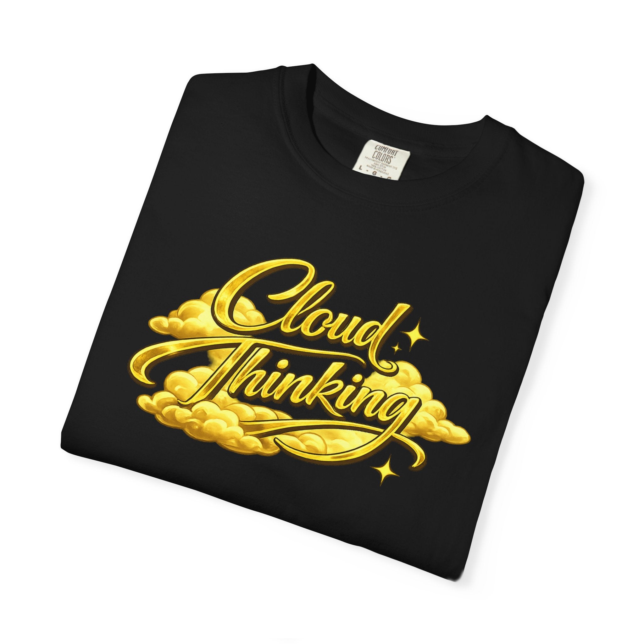 Cloud Thinking T-Shirt — Retro Gold Script Graphic Tee