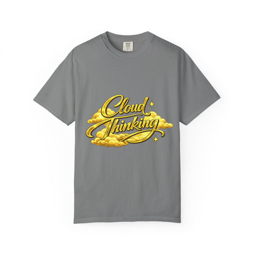 Cloud Thinking T-Shirt — Retro Gold Script Graphic Tee